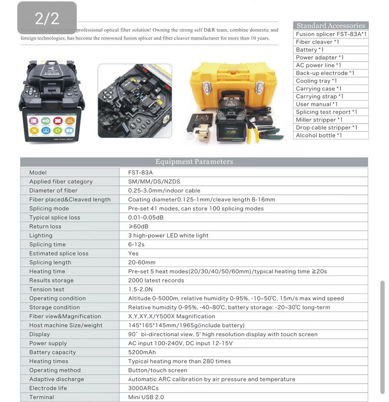 Temps de épissure 6 de fusion de FST-83A de moteur de fibre optique de la machine 6 12S à la longueur 20mm 60mm