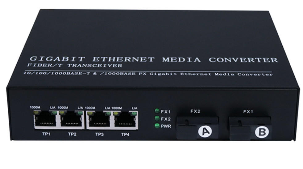 Convertisseur optique de fibre de SNMP d'IP30 QoS 10/100/1000 gigabit 4 Rj45 1.25Gbps